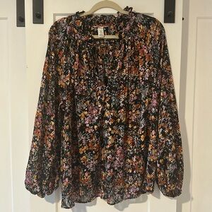 H&M floral tie detail blouse